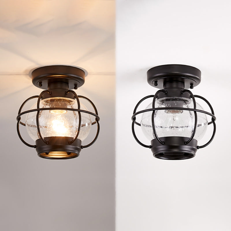 1-Light Porch Ceiling Lamp Vintage Flush Mount Light Fixture with Glass Shade