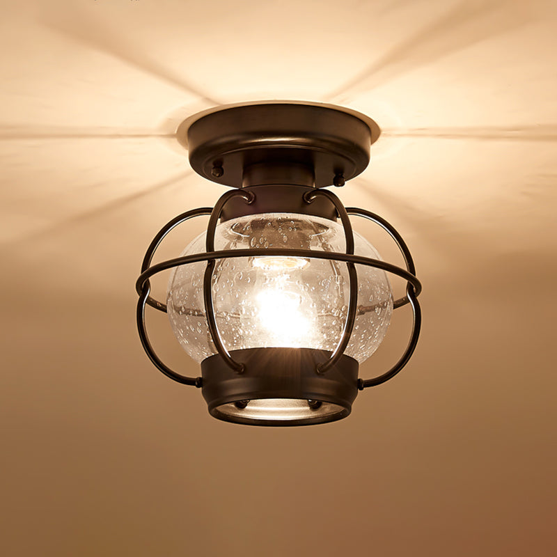 1-Light Porch Ceiling Lamp Vintage Flush Mount Light Fixture with Glass Shade