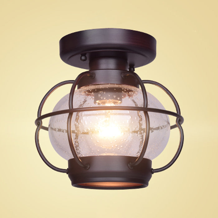 1-Light Porch Ceiling Lamp Vintage Flush Mount Light Fixture with Glass Shade