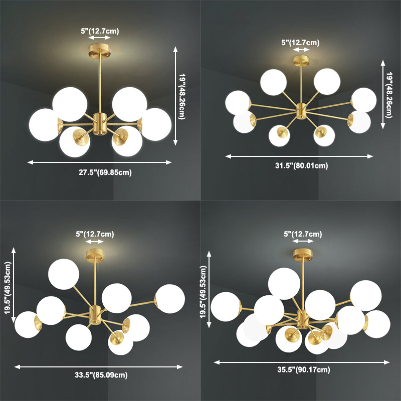 Globe kroonluchter verlichtingsarmaturen Designer Style Multi-Hoofd Suspension Light met witte glazen schaduw