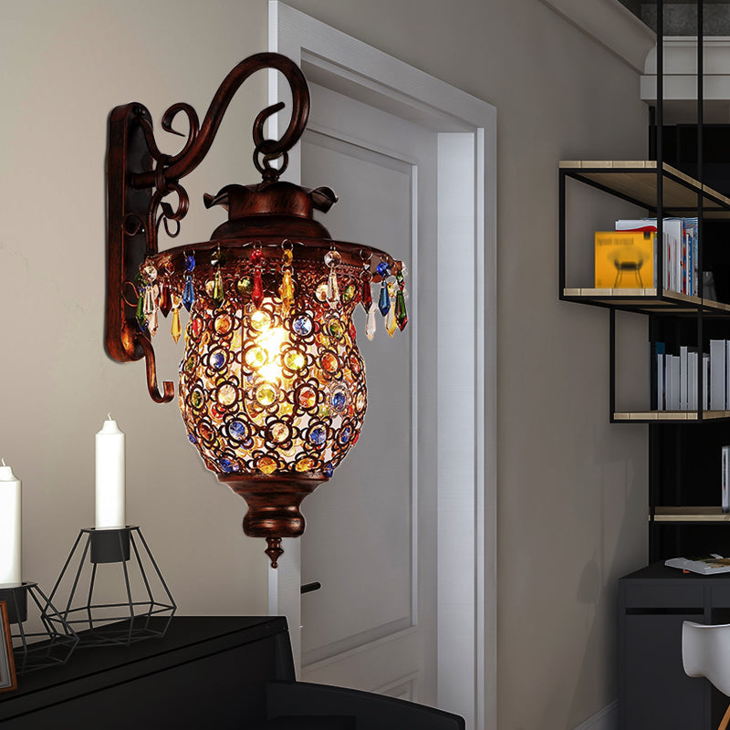 1 Head Wall Mounted Light Fixture Traditional Bedroom Wall Sconce Lamp with Urn/Globe Metal Shade in Copper, 8"/12" W