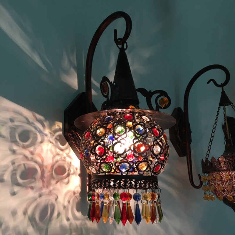 1 Head Wall Mounted Light Fixture Traditional Bedroom Wall Sconce Lamp with Urn/Globe Metal Shade in Copper, 8"/12" W