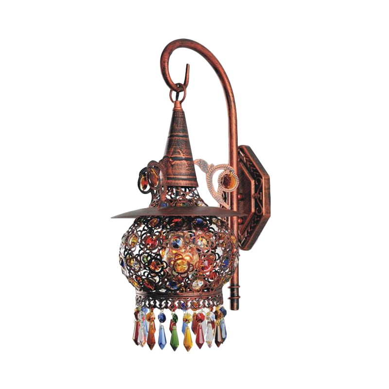 1 Head Wall Mounted Light Fixture Traditional Bedroom Wall Sconce Lamp with Urn/Globe Metal Shade in Copper, 8"/12" W