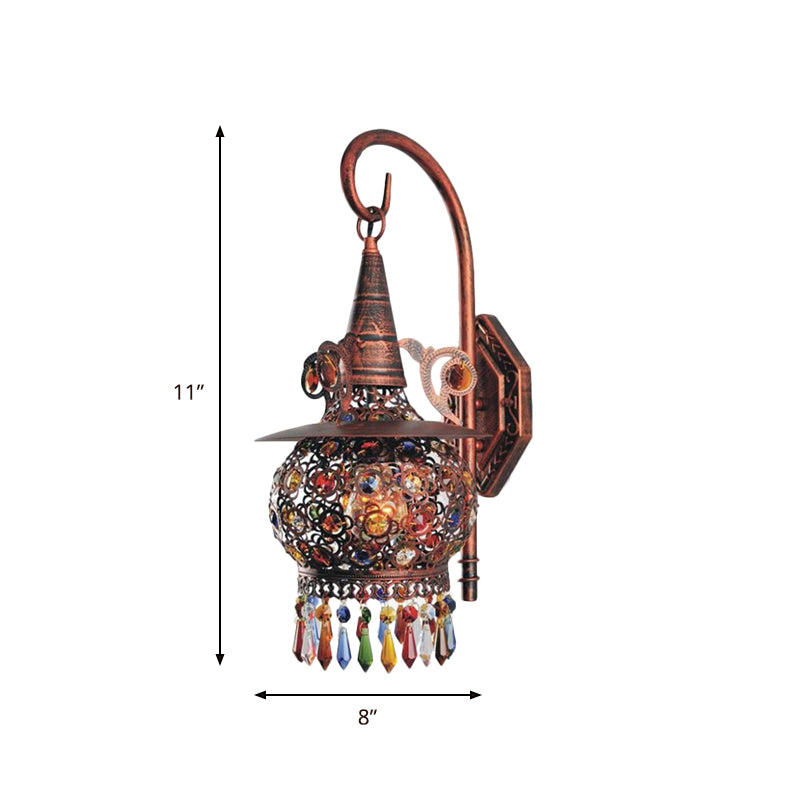 1 Head Wall Mounted Light Fixture Traditional Bedroom Wall Sconce Lamp with Urn/Globe Metal Shade in Copper, 8"/12" W