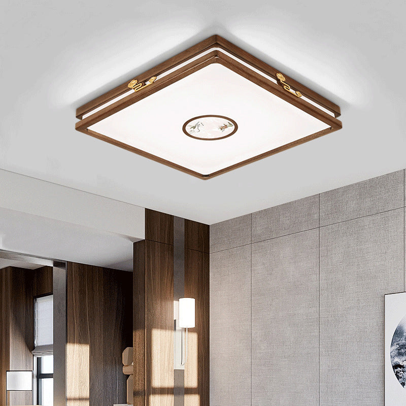 Modern Geometric LED Ceiling Lamp Wood Flush Mount for Balcony Dining Room