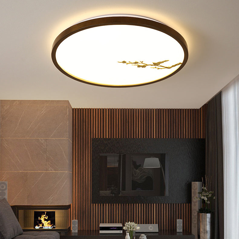 Modern Geometric LED Ceiling Lamp Wood 1 Light Flush Mount for Aisle Bedroom