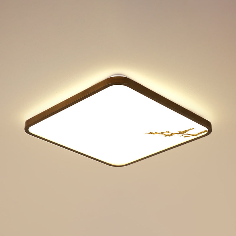 Modern Geometric LED Ceiling Lamp Wood 1 Light Flush Mount for Aisle Bedroom