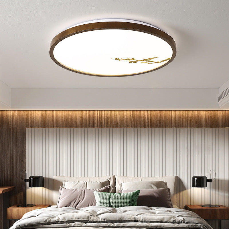 Modern Geometric LED Ceiling Lamp Wood 1 Light Flush Mount for Aisle Bedroom