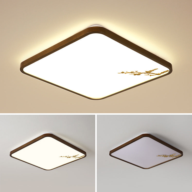 Modern Geometric LED Ceiling Lamp Wood 1 Light Flush Mount for Aisle Bedroom