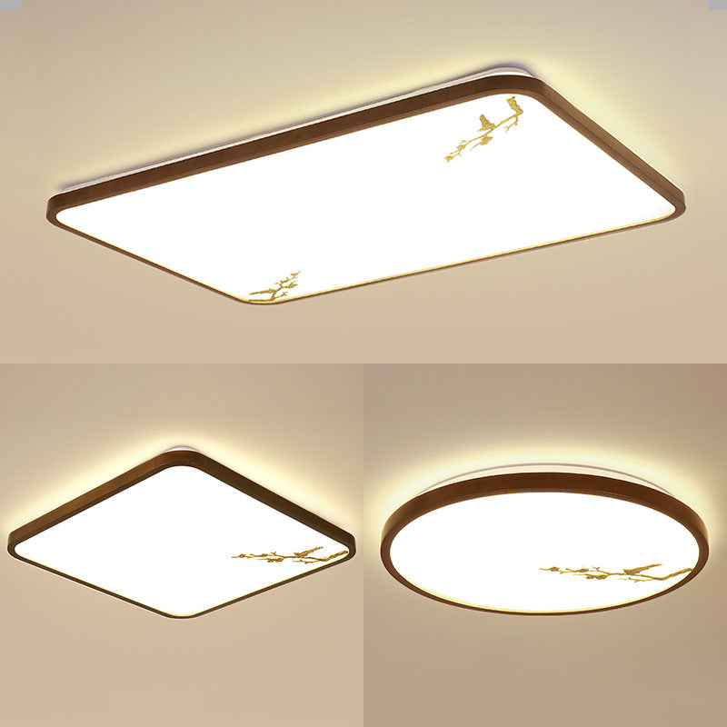 Modern Geometric LED Ceiling Lamp Wood 1 Light Flush Mount for Aisle Bedroom