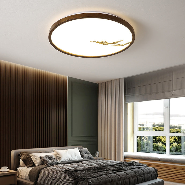 Modern Geometric LED Ceiling Lamp Wood 1 Light Flush Mount for Aisle Bedroom
