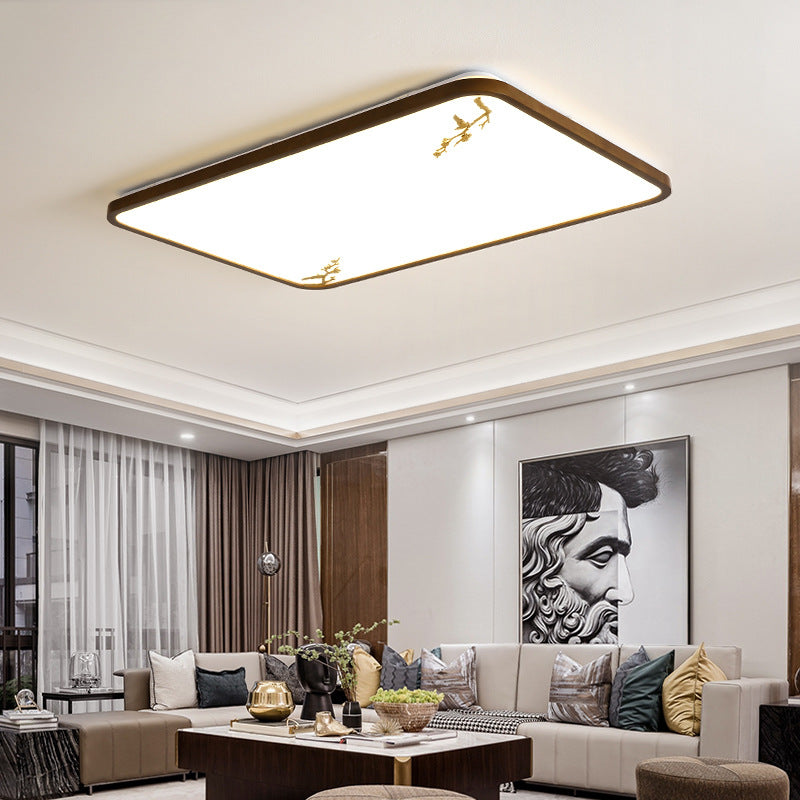 Modern Geometric LED Ceiling Lamp Wood 1 Light Flush Mount for Aisle Bedroom