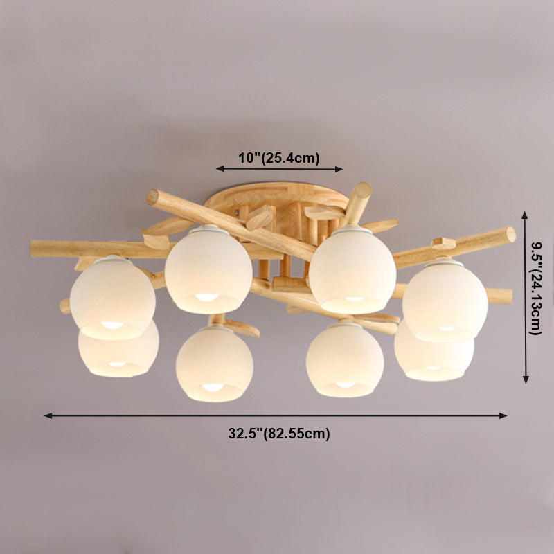 Log Color Indoor Ceiling Fixture in Modern Concise Style Wooden Globe Ceiling Light with Glass Shade