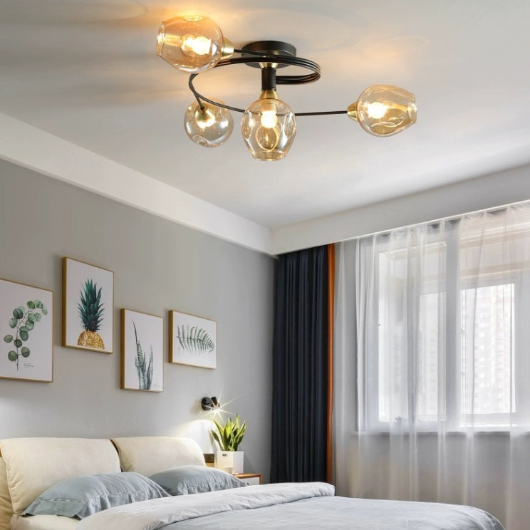 Glass Sputnik Ceiling Light in Modern Creative Style Wrought Iron Flush Mount for Bedroom