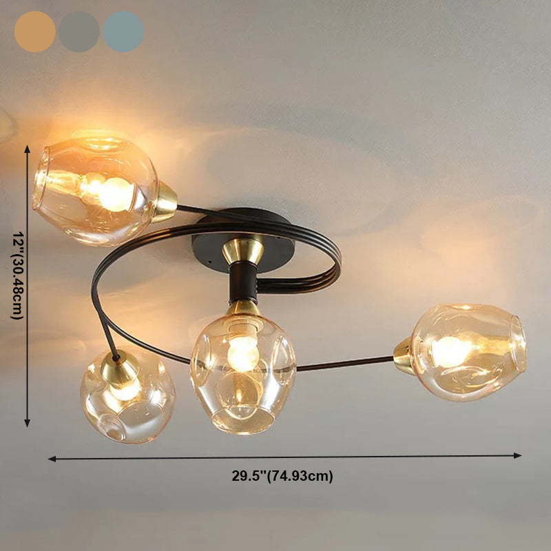 Glass Sputnik Ceiling Light in Modern Creative Style Wrought Iron Flush Mount for Bedroom