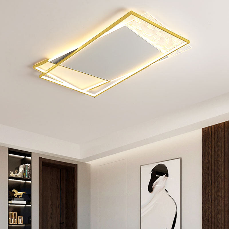 Geometry Shape LED Feather Ceiling Lamp Modern Iron 1 Light Flush Mount for Living Room