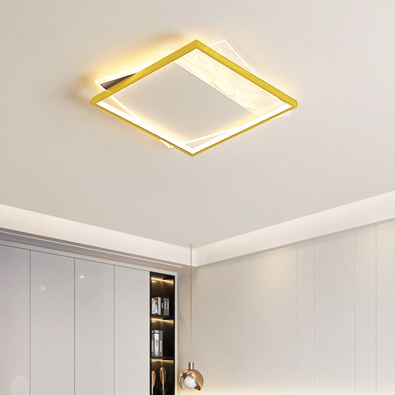 Geometry Shape LED Feather Ceiling Lamp Modern Iron 1 Light Flush Mount for Living Room