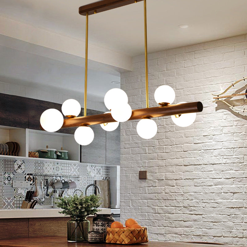 Sfera Isola Light Contemporary Wood Isola lampadario con tonalità di vetro
