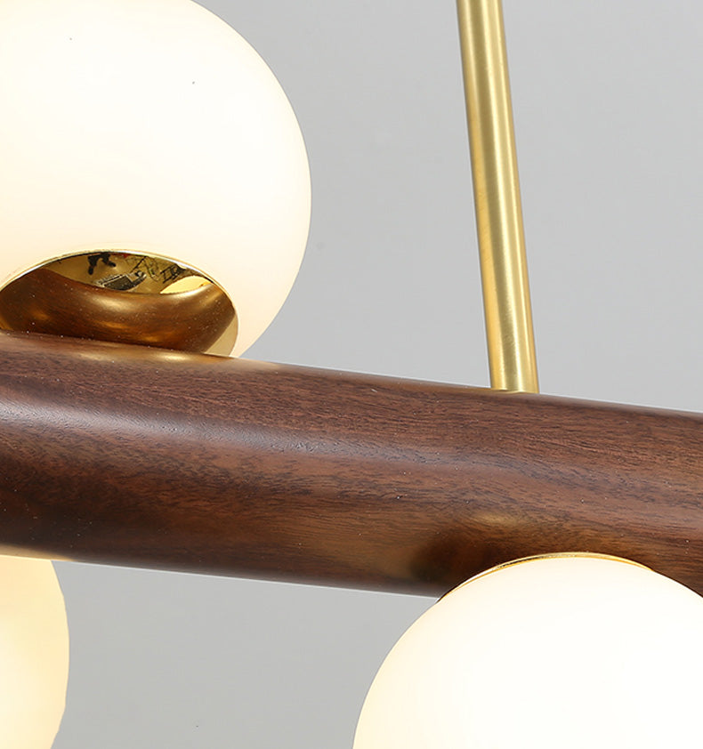 Sfera Isola Light Contemporary Wood Isola lampadario con tonalità di vetro