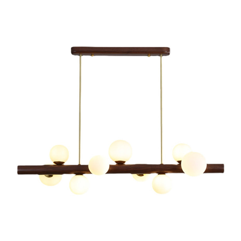 Sfera Isola Light Contemporary Wood Isola lampadario con tonalità di vetro