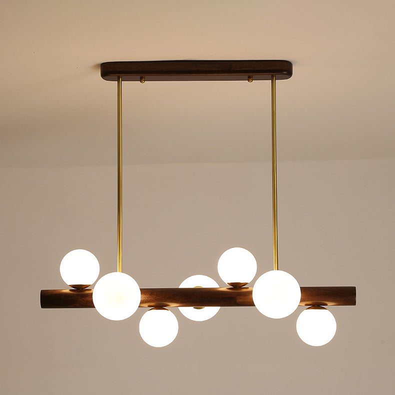Sphere Island Light Contemporary Wood Island Chandelier with Glass Shade