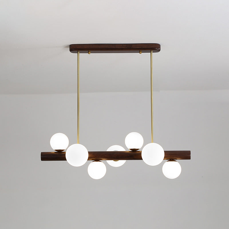 Sfera Isola Light Contemporary Wood Isola lampadario con tonalità di vetro