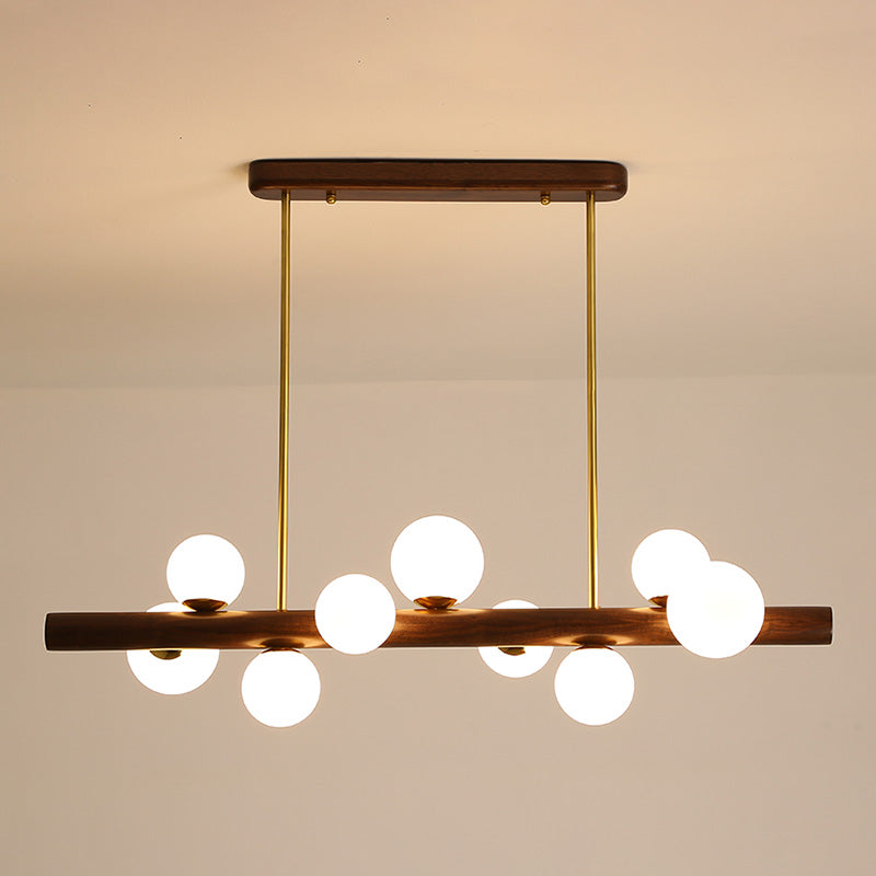 Sfera Isola Light Contemporary Wood Isola lampadario con tonalità di vetro