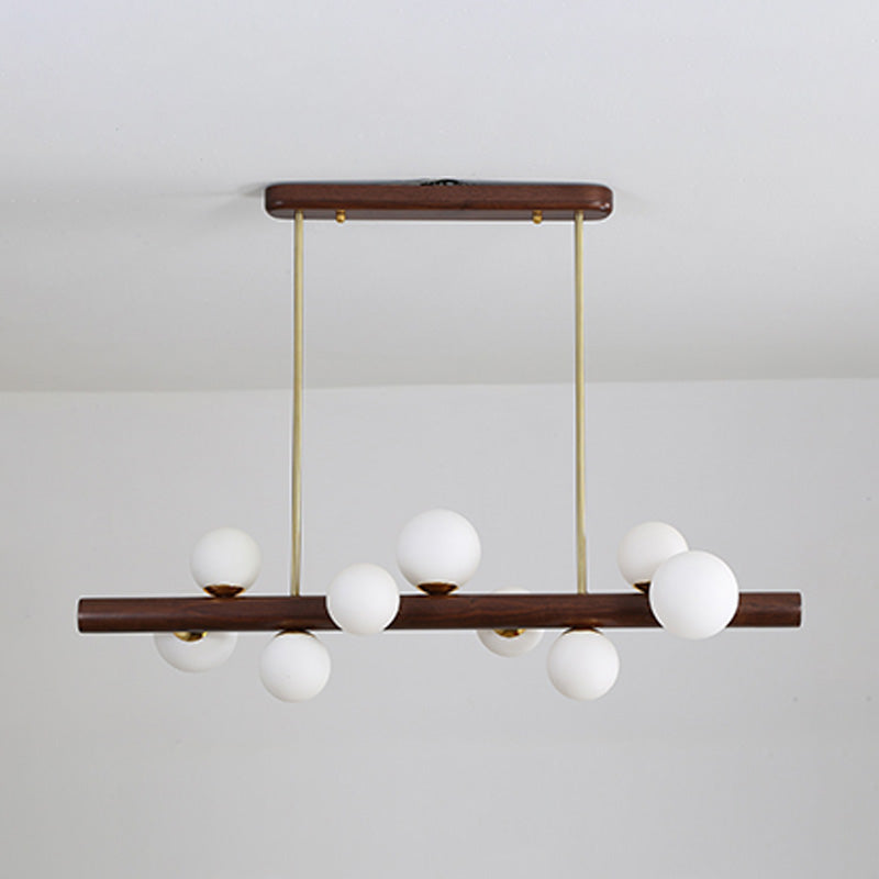 Sfera Isola Light Contemporary Wood Isola lampadario con tonalità di vetro