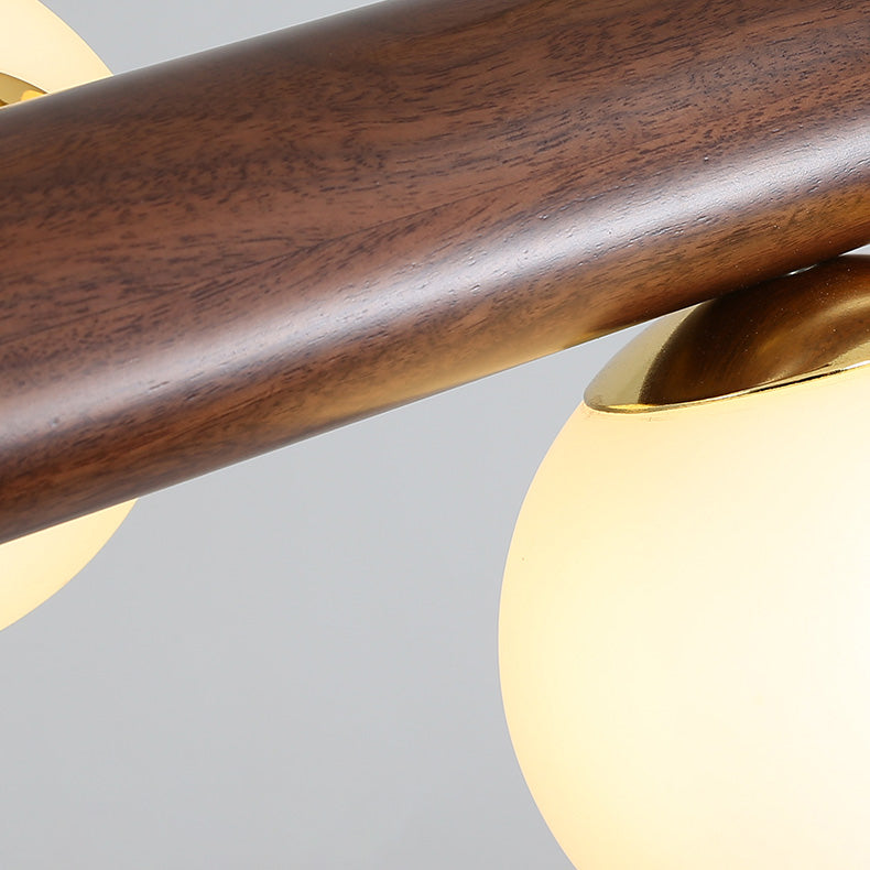 Sphere Island Light Contemporary Wood Island Chandelier with Glass Shade