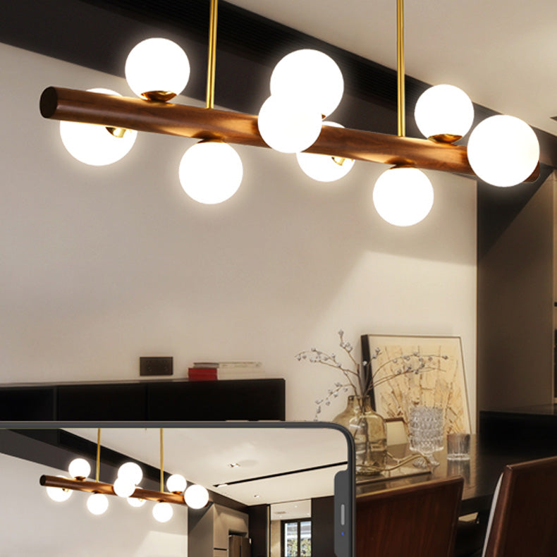 Sfera Isola Light Contemporary Wood Isola lampadario con tonalità di vetro