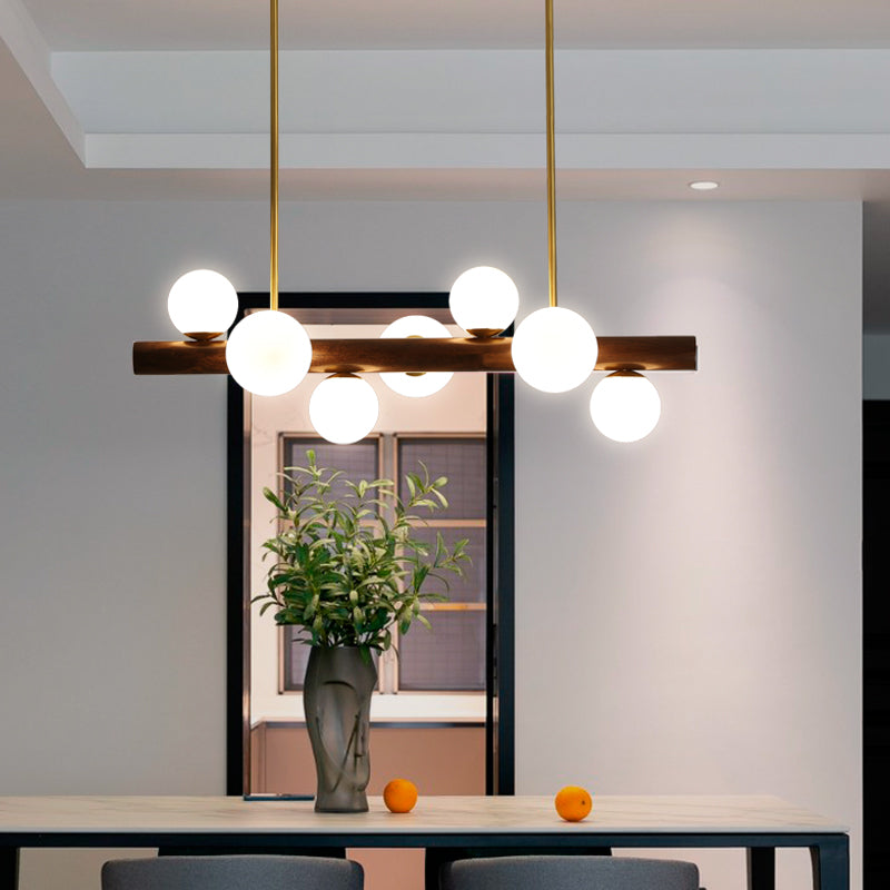 Sfera Isola Light Contemporary Wood Isola lampadario con tonalità di vetro