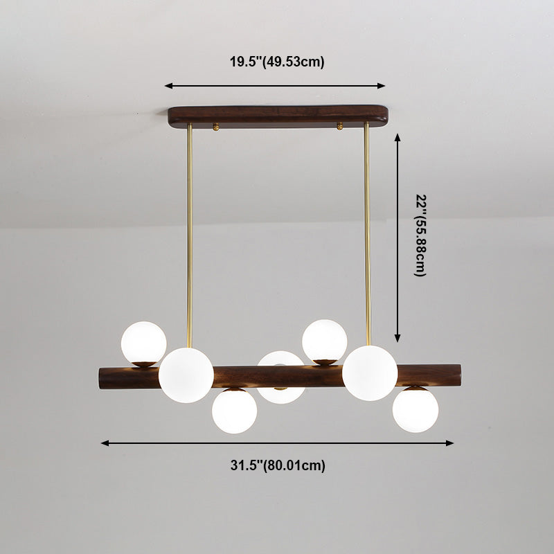 Sfera Isola Light Contemporary Wood Isola lampadario con tonalità di vetro