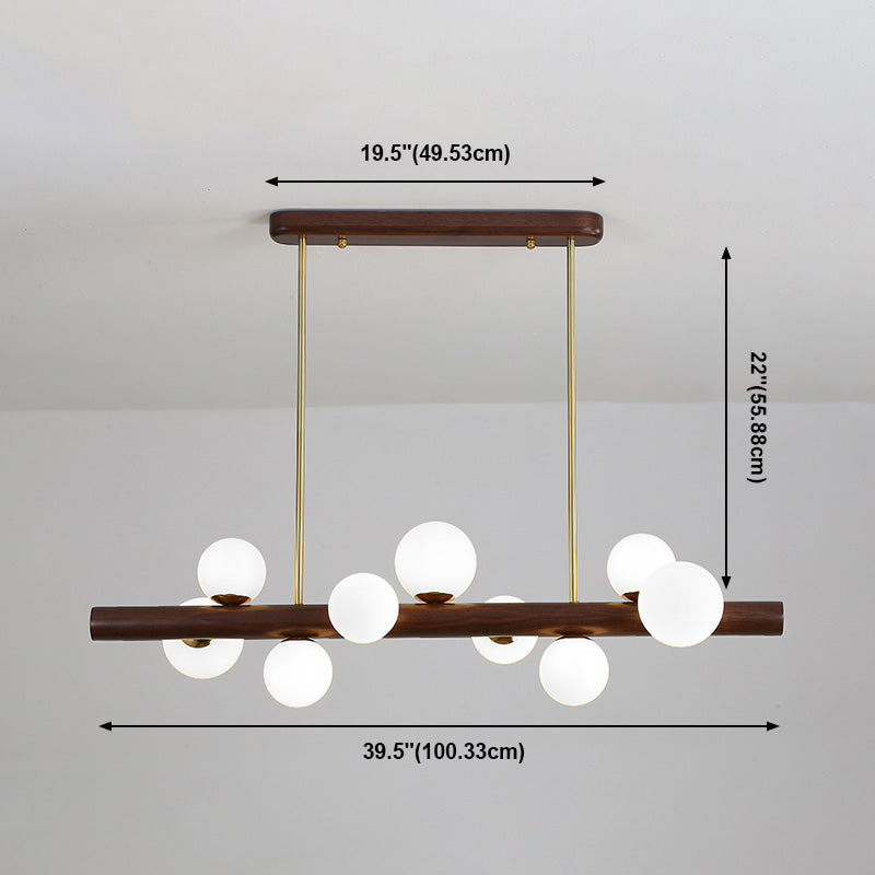 Sfera Isola Light Contemporary Wood Isola lampadario con tonalità di vetro