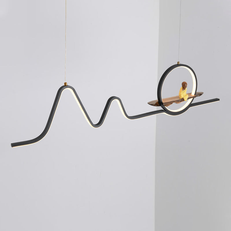 Contemporary Geometric Island Lights Aluminum Island Chandelier in Black