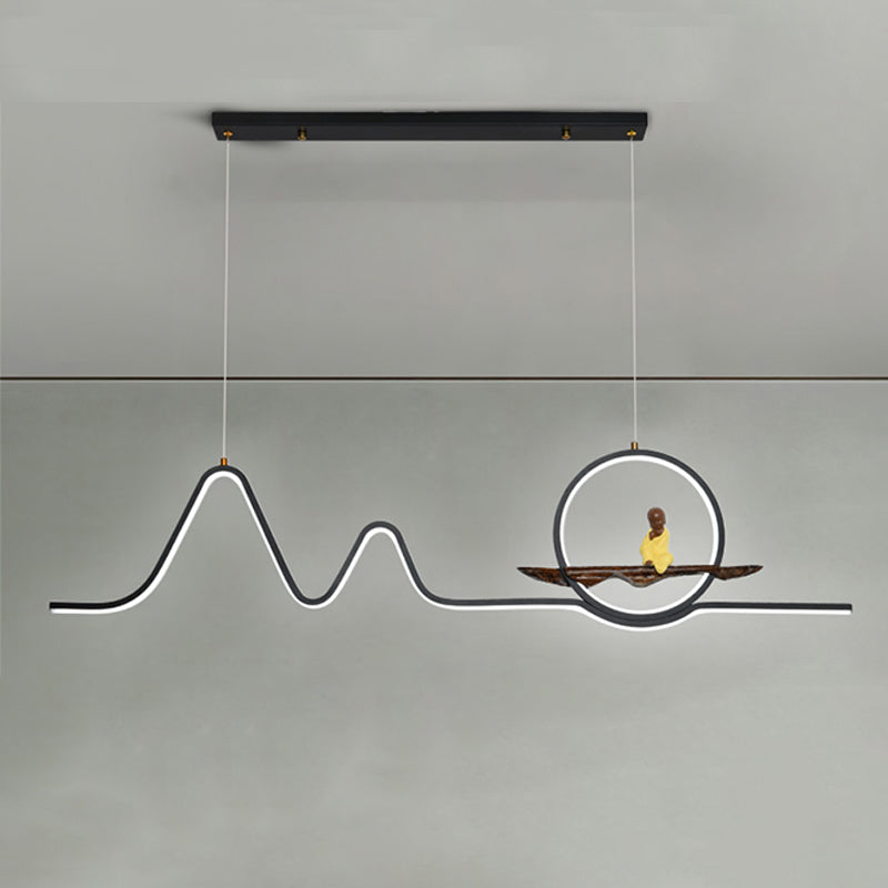 Contemporary Geometric Island Lights Aluminum Island Chandelier in Black