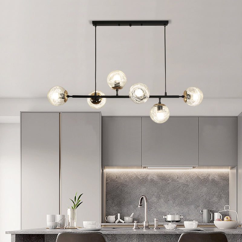 6-Light Sphere Island Lights Contemporary Metal Island Chandelier with Glass Shade