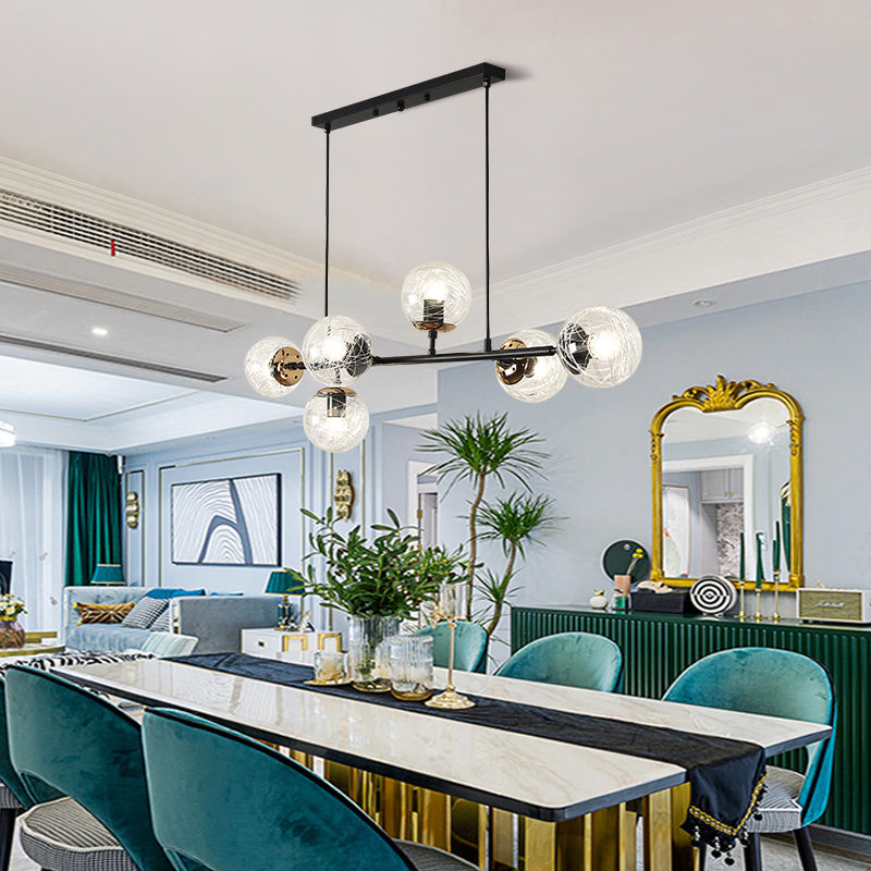 6-Light Sphere Island Lights Contemporary Metal Island Chandelier with Glass Shade