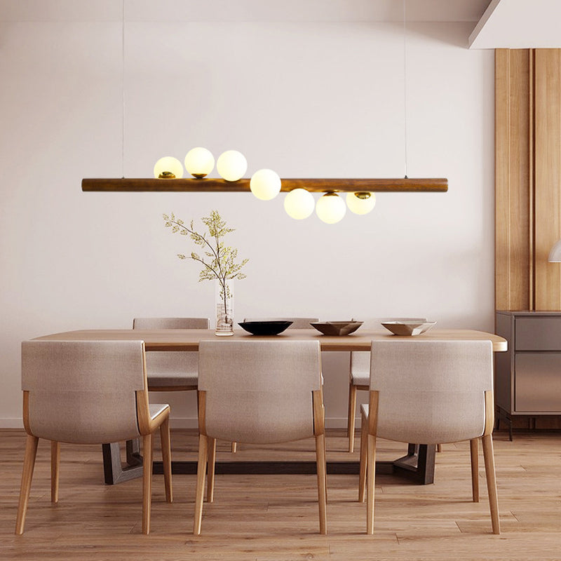 Globe Island Light Fixtures Contemporary Wood Island Chandelier with White Glass Shade