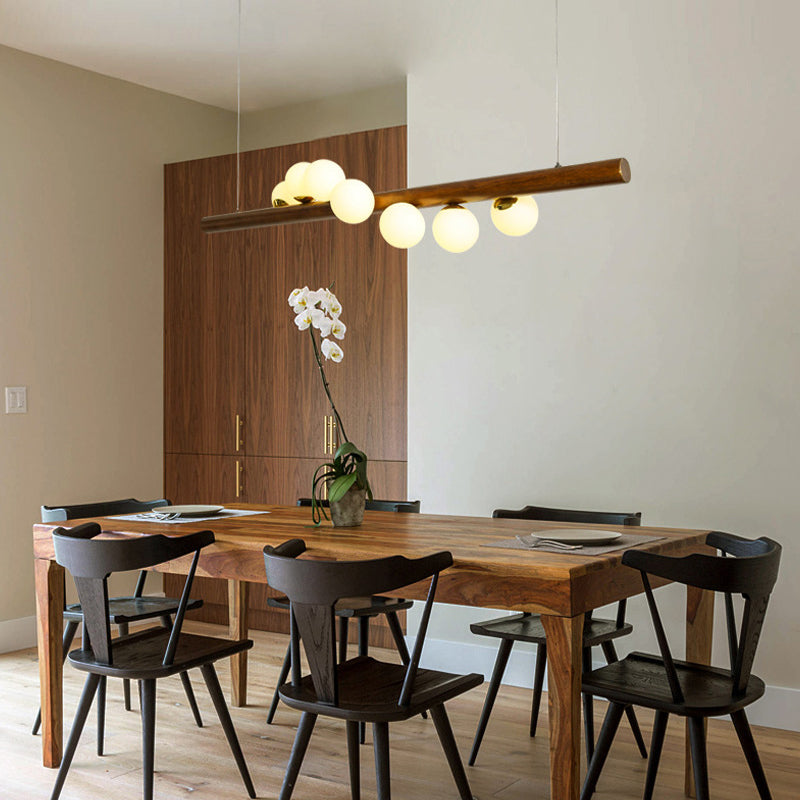 Globe Island Light Fixtures Contemporary Wood Island Chandelier with White Glass Shade