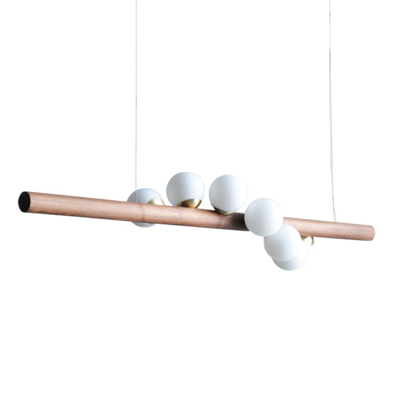 Globe Island Light Fixtures Contemporary Wood Island Chandelier with White Glass Shade