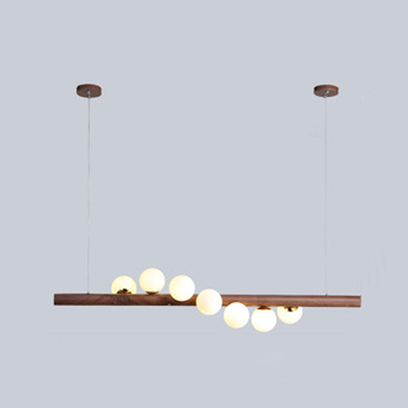 Globe Island Light Fixtures Contemporary Wood Island Chandelier with White Glass Shade