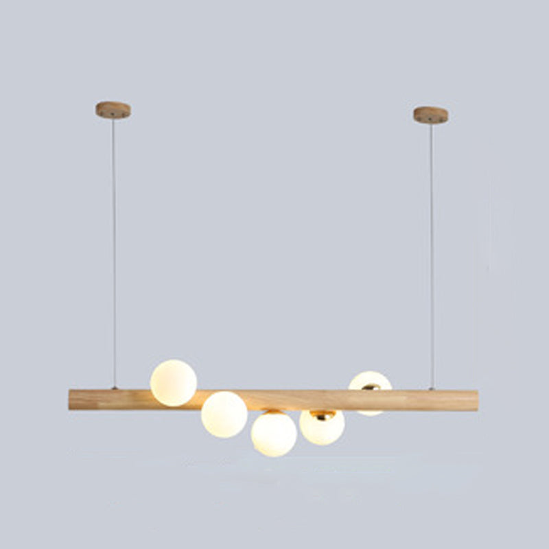 Globe Island Light Fixtures Contemporary Wood Island Chandelier with White Glass Shade