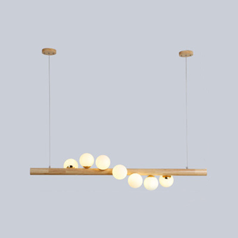 Globe Island Light Fixtures Contemporary Wood Island Chandelier with White Glass Shade