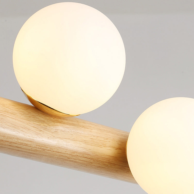 Globe Island Light Fixtures Contemporary Wood Island Chandelier with White Glass Shade