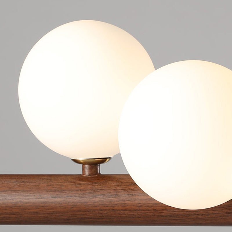 Globe Island Light Fixtures Contemporary Wood Island Chandelier with White Glass Shade