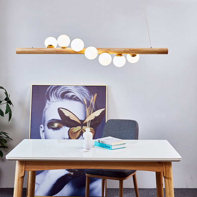 Lampe lampade dell'isola Globe Contemporanea il lampadario dell'isola in legno con tonalità di vetro bianco