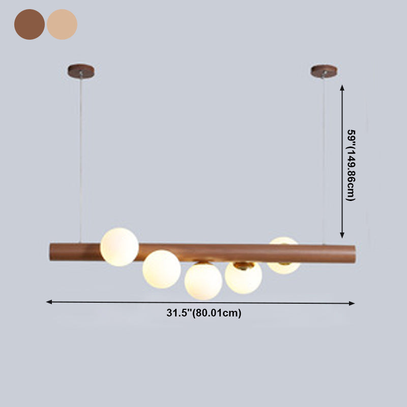 Lampe lampade dell'isola Globe Contemporanea il lampadario dell'isola in legno con tonalità di vetro bianco