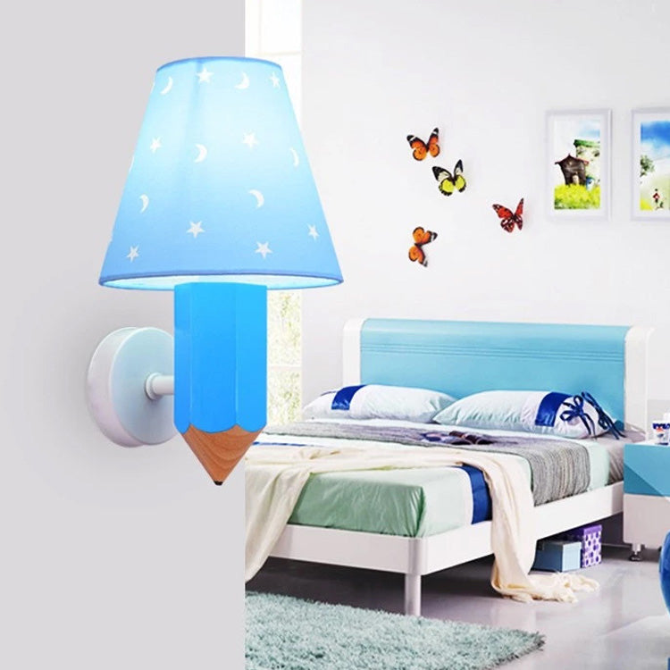 Geométrique Shade 1-Light Murce Sconce Kids Style Fabric Mur Moup Lightture en bleu