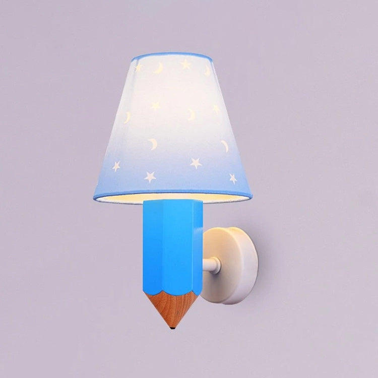 Geométrique Shade 1-Light Murce Sconce Kids Style Fabric Mur Moup Lightture en bleu