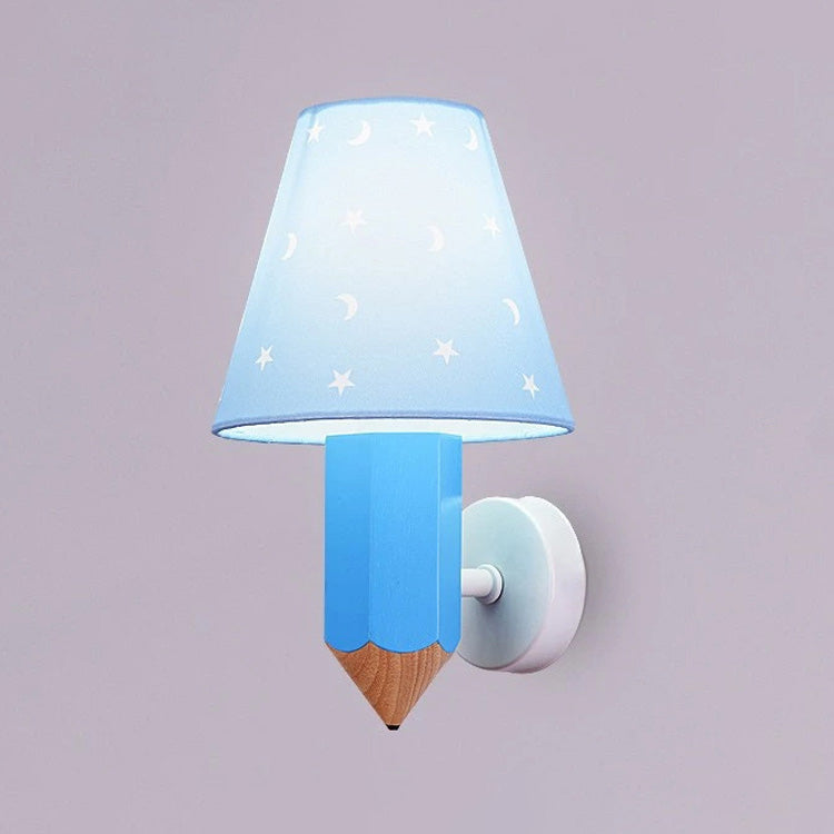 Geométrique Shade 1-Light Murce Sconce Kids Style Fabric Mur Moup Lightture en bleu